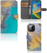 Flip Case iPhone 14 Pro Max Hoesje Marble Blue Gold