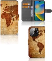 Telefoonhoesje iPhone 14 Pro Wallet Bookcase Wereldkaart