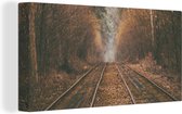 Canvas Schilderij Treinspoor - Pad - Bos - Boom - 80x40 cm - Wanddecoratie