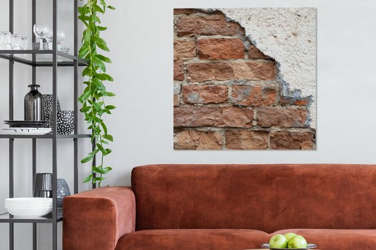 Tableau sur toile Brique - Plâtre - Mur - 90x90 cm - Décoration murale
