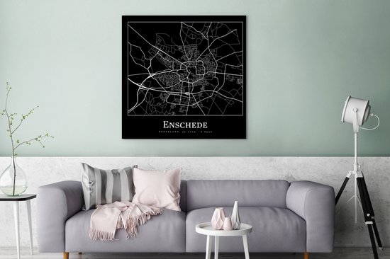 Carte de peinture sur toile - Enschede - Plan de la ville - Plan d'étage - 90x90 cm - Décoration murale