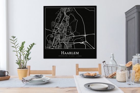 Carte de peinture sur toile - Haarlem - Plan de la ville - Carte - 90x90 cm - Décoration murale