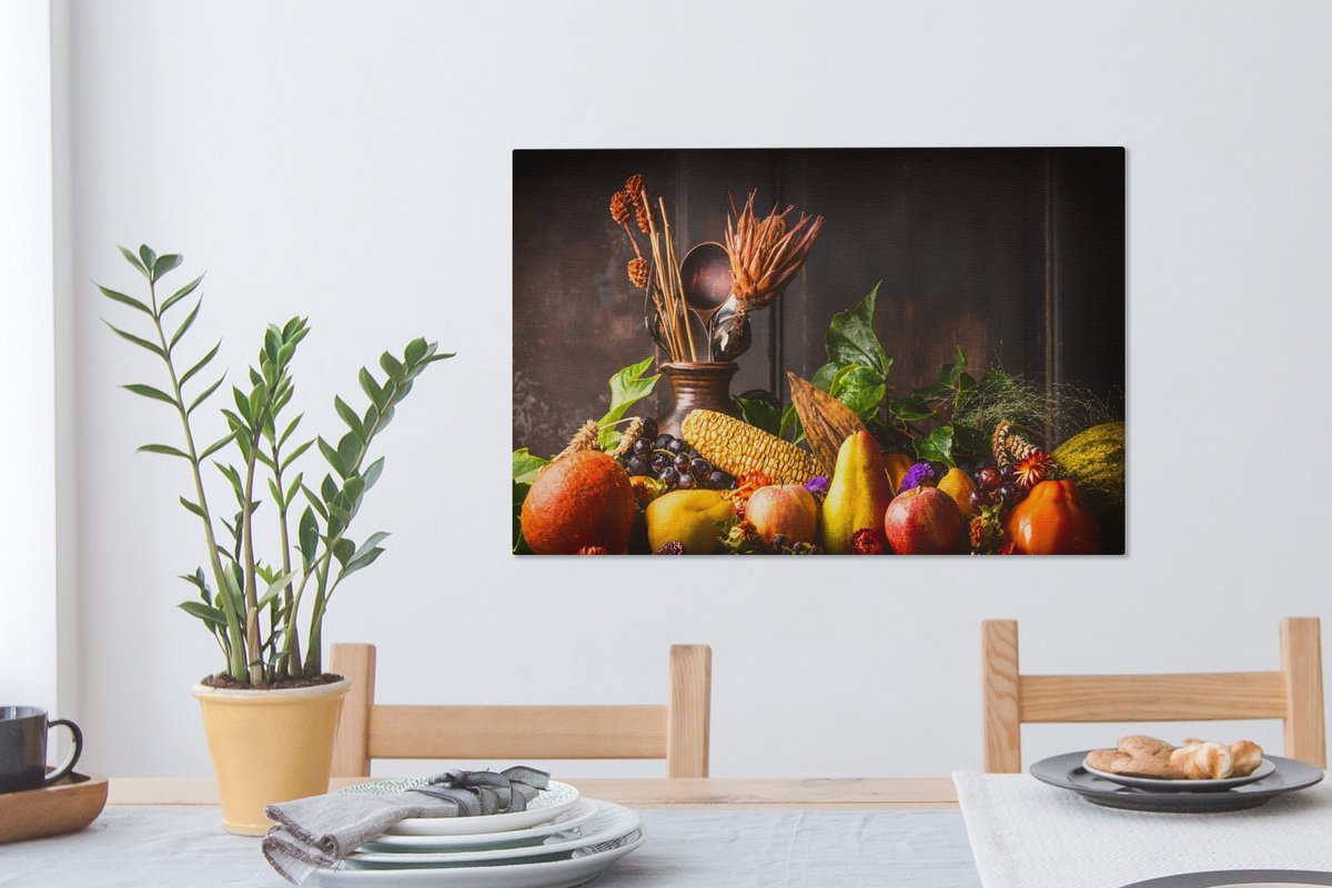 Tableau Peinture Légumes - Fruits - Rustique - Tableau - 90x60 cm - Décoration  murale