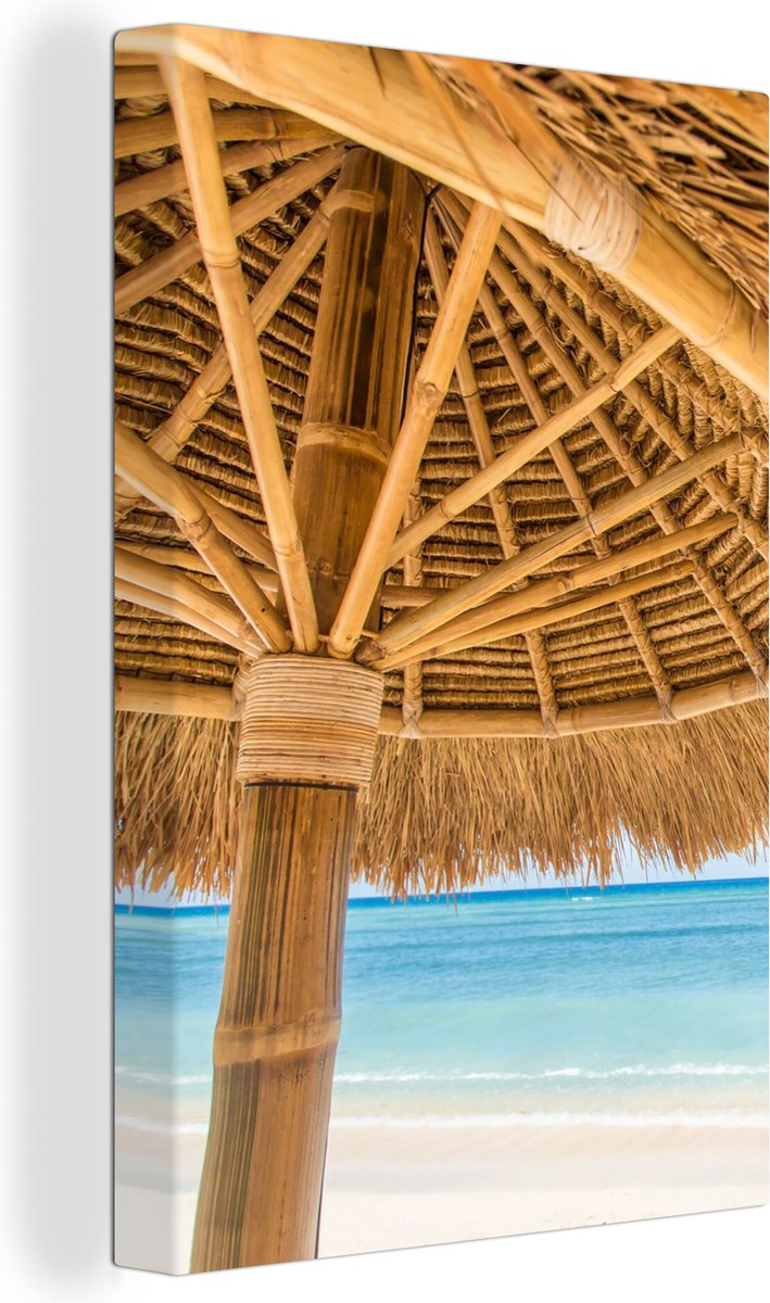 Canvas Schilderij Parasol - Strand - Zee - Tropisch - 80x120 cm - Wanddecoratie