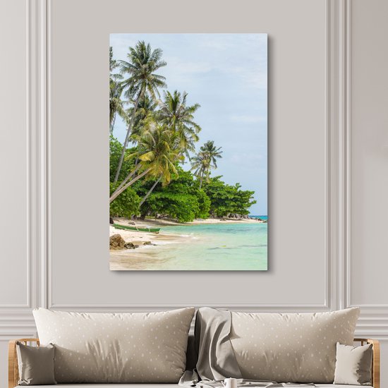 Toile Peinture Palmiers - Plage - Été - Tropical - 120x180 cm - Décoration murale XXL