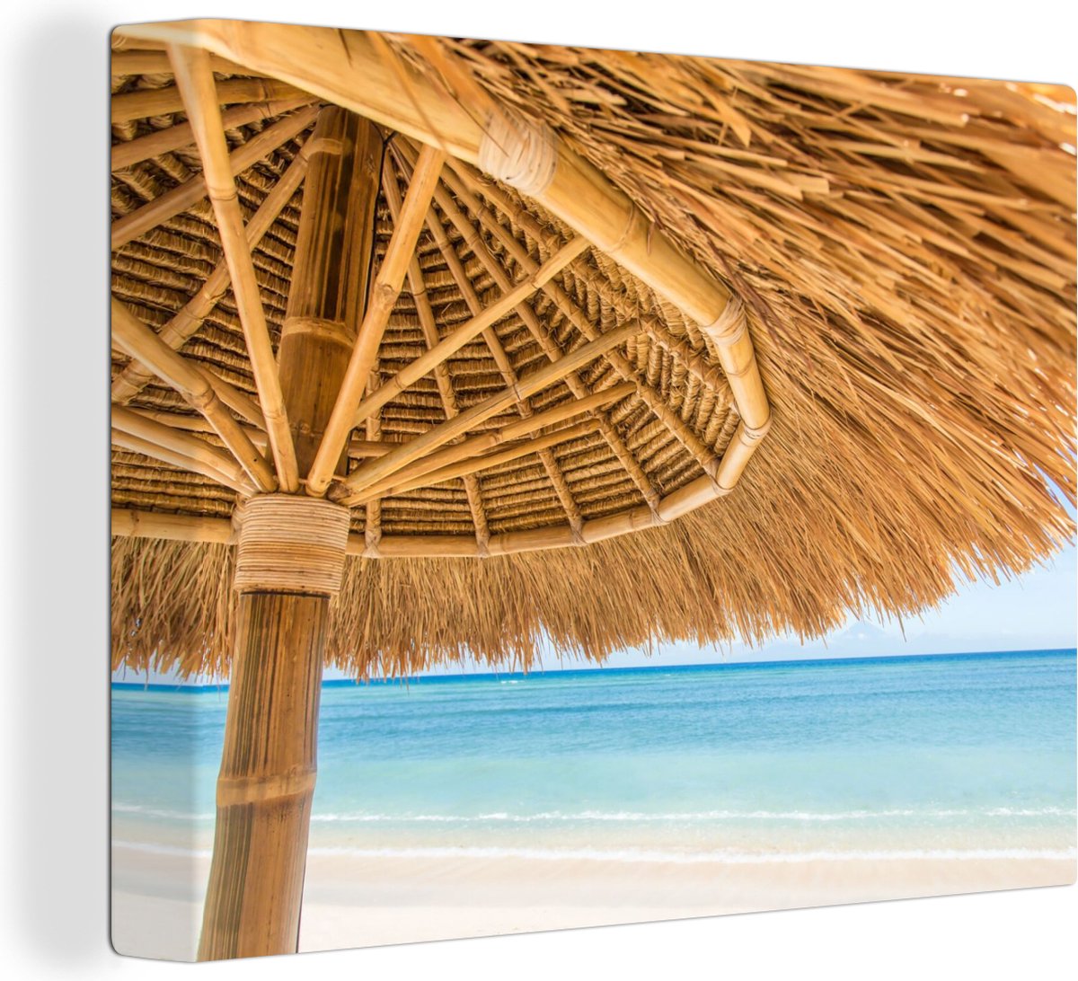 Canvas Schilderij Parasol - Strand - Zee - Tropisch - 40x30 cm - Wanddecoratie