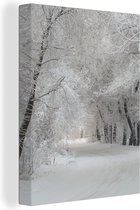 Canvas Schilderij Bomen - Sneeuw - Winter - 60x80 cm - Wanddecoratie
