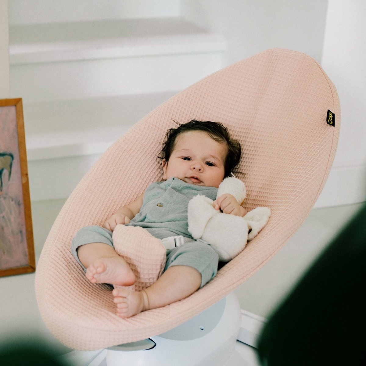 Ukje Wipstoelhoes geschikt voor 4Moms Mamaroo 4 Wipstoel - Hoes met Waterdichte Voering ter Bescherming van je Stoel - Perfecte Pasvorm - Makkelijk Wasbaar - Zacht Katoen - Jade Wafelstof – foto 3