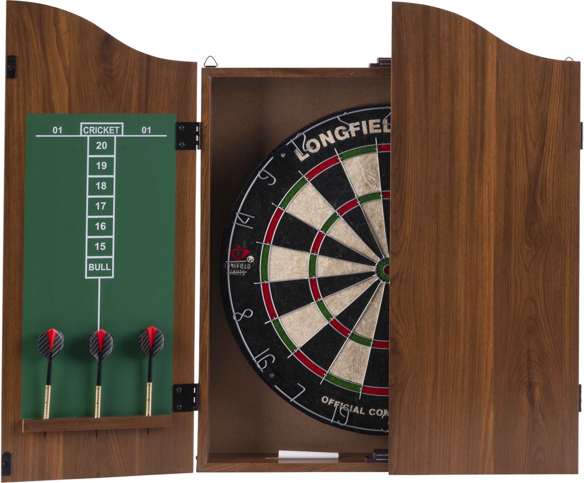 Longfield PRO 501 houten dartkabinet bruin (incl. dartbord en 2 sets 18gr darts)