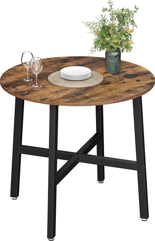 Signature Home Wood eettafel klein, ronde keukentafel, voor woonkamer, kantoor, 80 x 75 cm (Ø x H), industrieel design, vintage bruin-zwart