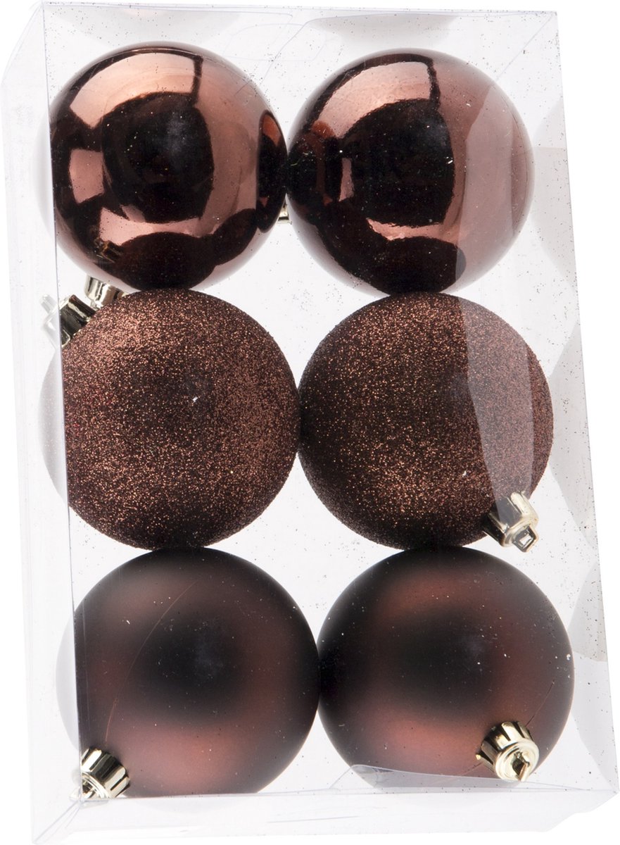 Cosy & Trendy Kerstballen - 6x st - donkerbruin - 8 cm - kunststof - kerstversiering - kerstboomversiering
