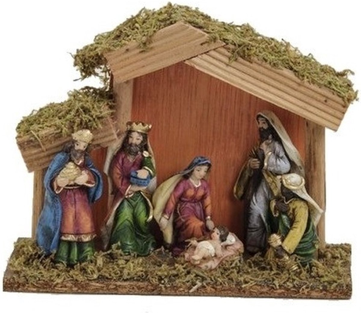 Kerststal met beelden - 20 x 8 x 15 cm - hout en polystone