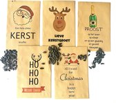 10 Kraft zakjes Kerst met zonnebloemzaden, 5 teksten,Kerst, kleine kadootjes, zonnebloemen, kraft, 10 stuks, maatwerk mogelijk, pesonaliseren,