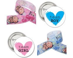 24-delige Genderreveal set Team Boy or Girl met buttons en armbanden - genderreveal - geboorte - zwanger - baby - babyshower