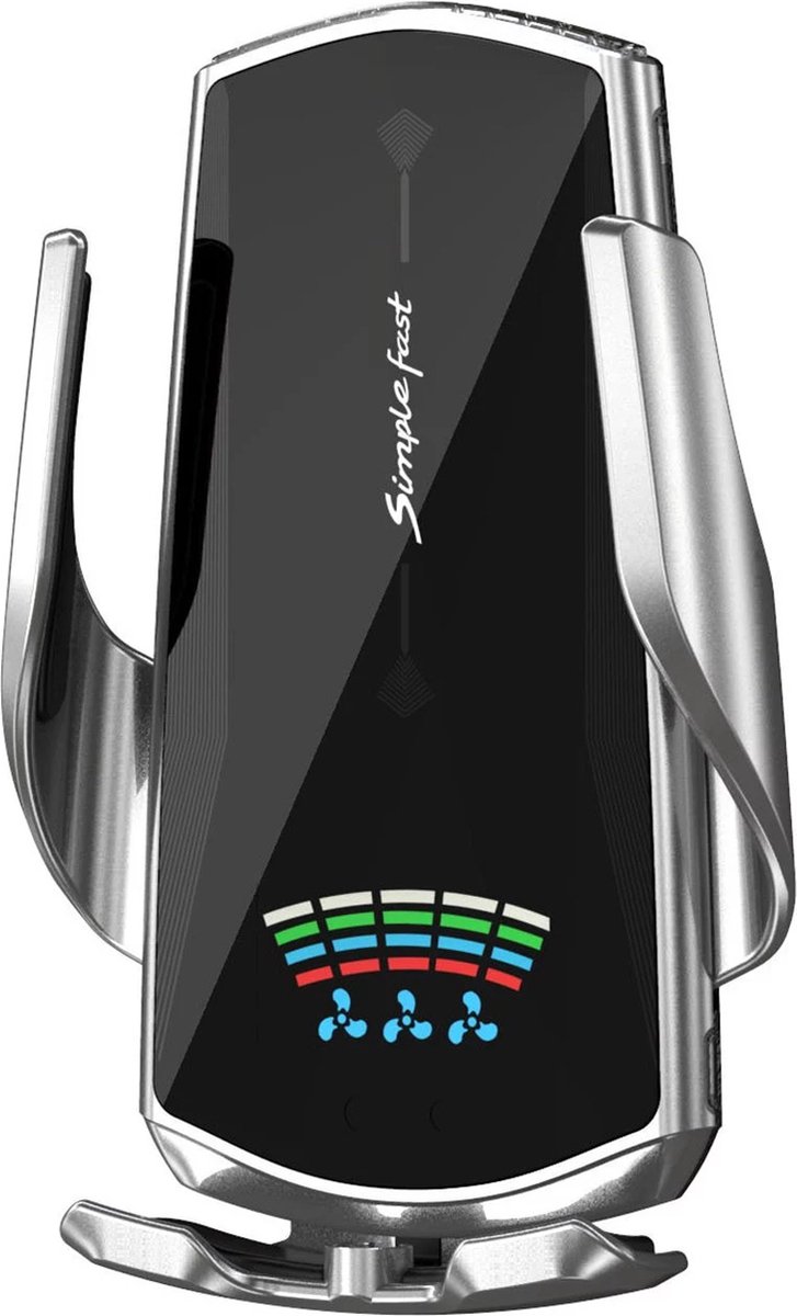 Draadloze autolader Auto Air Vent Telefoonhouder Stabiel snel Oplader Compatibel met telefoons Geschikt voor: iPhone & Samsung van 4,5-6,5 inch - Zilver