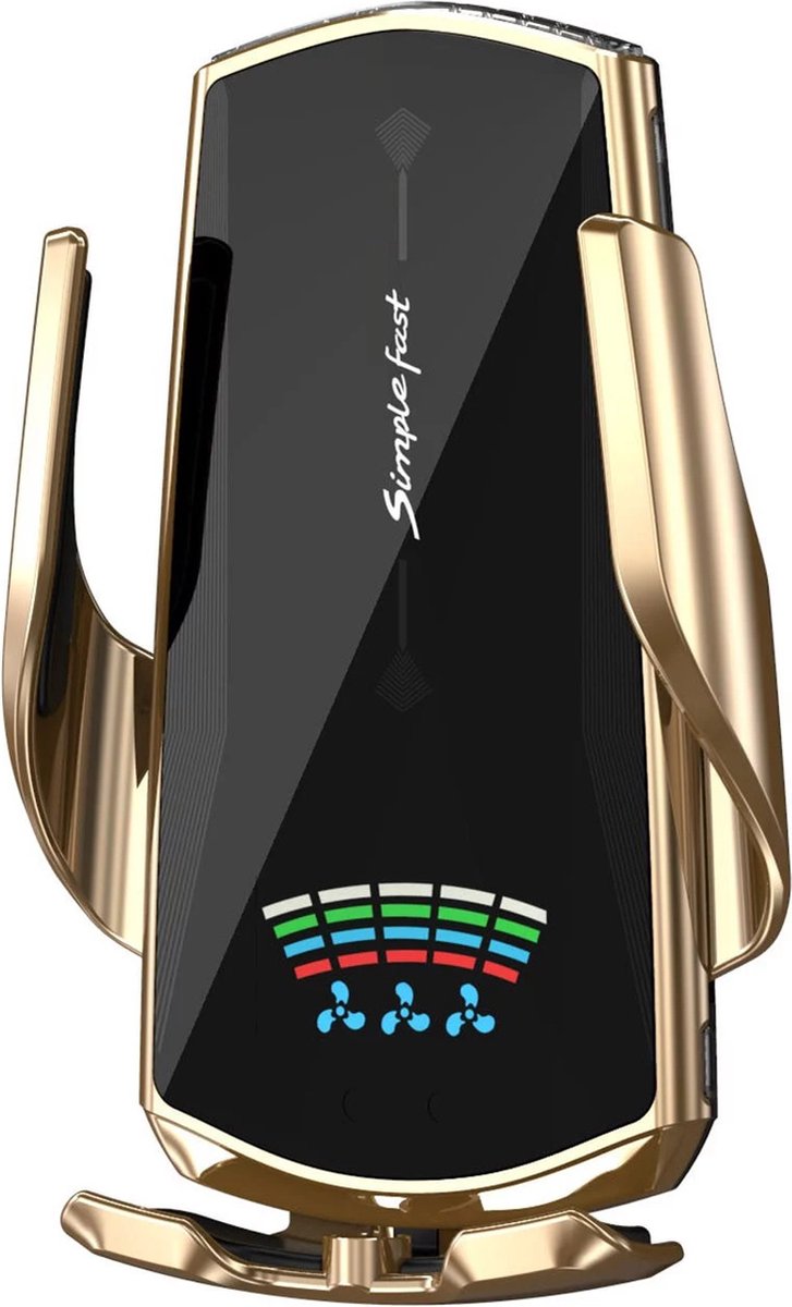 Draadloze autolader Auto Air Vent Telefoonhouder Stabiel snel Oplader Geschikt voor: iPhone & Samsung van 4,5-6,5 inch - Goud