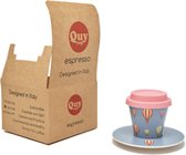 Quy Cup - 90ml Ecologische Reis Beker - Espressobeker “Balloon” met schotel en Rose Siliconen deksel Set 1 Espresso Cup with Dish