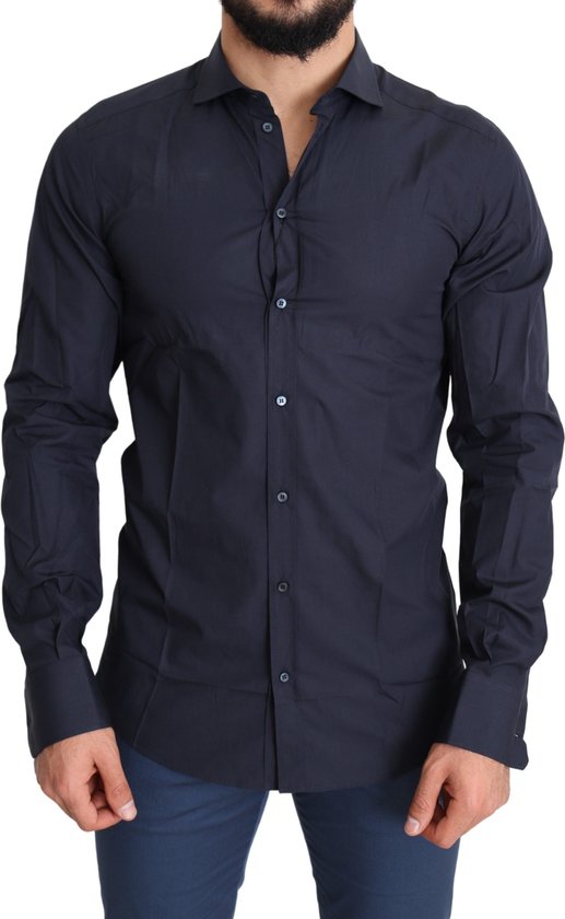 Navy Blue Cotton Men GOLD Dress Shirt
