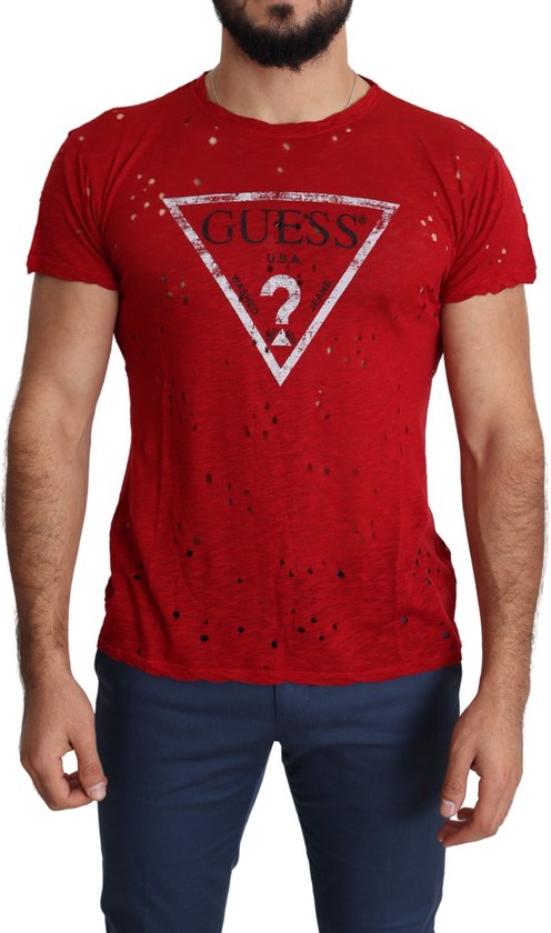 Rood katoenen logo print mannen casual top geperforeerd t-shirt