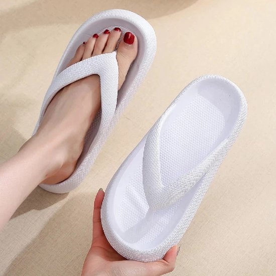 zaxunai Flip Flops Teenslippers voor dames en heren, met kurk-voetbed, comfortabel, licht, leer, zomersandalen voor volwassenen, uniseks, wit, 38 EU
