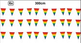 6x Regenboog mini vlaggenlijn 3 meter - pride thema feest festival vlaglijn rainbow