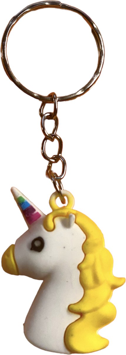 Sleutelhanger met sleutelring en Eenhoorn - Unicorn - Geel - Wit