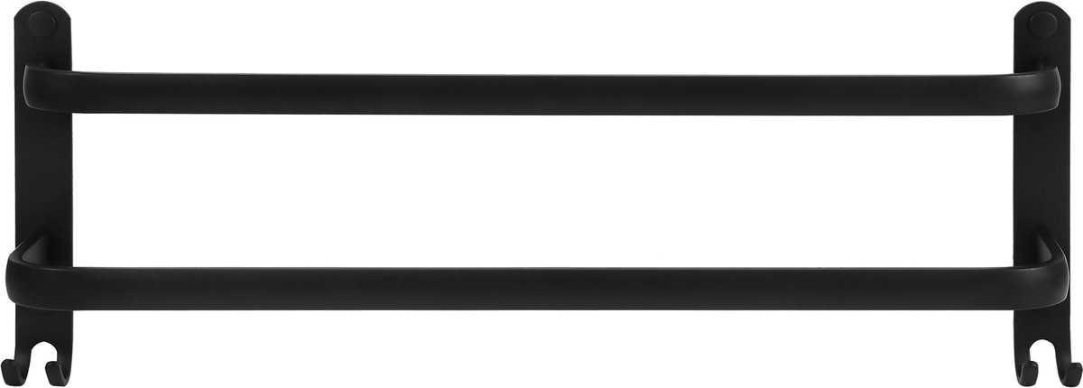 QUVIO Handdoekrek - Met 2 stangen + 4 haakjes - Handdoekenrek - Handdoekhouder - Dubbele stang - Theedoekhouder - Voor aan de wand - Met schroeven - Horizontaal - Zwart - Aluminium - 10 x 48 x 18 cm