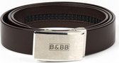 Black & Brown Belts - 125 CM Bruine Leren Riem - Zilveren Gesp Outlined - Automatische Riem Zonder Gaatjes - Inclusief Op-Maat-Maak-Video - Echt Runderleer - Meerdere Maten & Kleuren - Uniek Cadeau