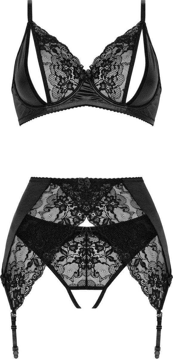 Christine le Duc - 3-delige BH Set met Wetlook - Lingerie Erotisch - Vesper - Zwart - L/XL