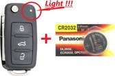 Boîtier de clé de voiture 3 boutons + Batterie Panasonic CR2032 pour clé de voiture Volkswagen - Seat - Skoda / Volkswagen Golf / Volkswagen Beetle/ Volkswagen Jetta / Volkswagen Passat / Volkswagen Sharan.