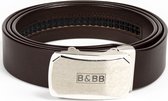 Black & Brown Belts - 125 CM Bruine Leren Riem - Zilveren Gesp Curved - Automatische Riem Zonder Gaatjes - Inclusief Op-Maat-Maak-Video - Echt Runderleer - Meerdere Maten & Kleuren - Uniek Cadeau