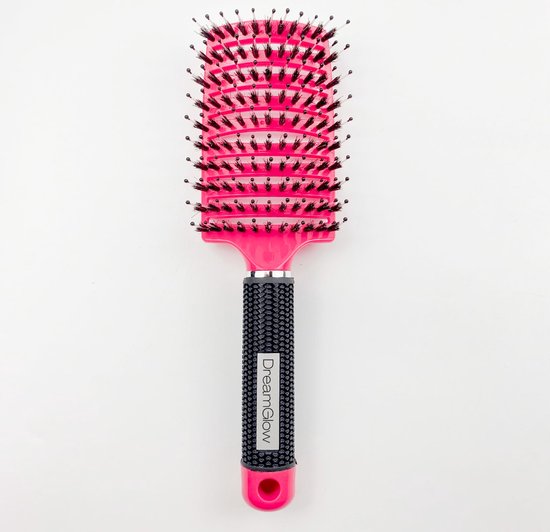 Foto: Dreamglow haarborstel antiklit fuchsia haarborstel detangle brush kappers borstel ontwarrend haar curved ronde haar borstel varkenshaar zwijnenhaar 