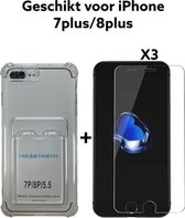 iPhone 7plus/8plus hoesje met pas houder transparant + 3x screen protector iphone 7plus/8plus back cover doorzichtig card holder iphone 7plus/8plus achterkant + 3x screenprotector