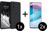 OnePlus Nord CE 5G hoesje zwart siliconen case hoes cover hoesjes - 2x Oneplus nord ce 5g screenprotector