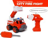 Kit de construction DIY camion de pompiers - radio graphique - 24 pièces - 4en1 - télécommande et perceuse - camion de pompiers City Fire Fight