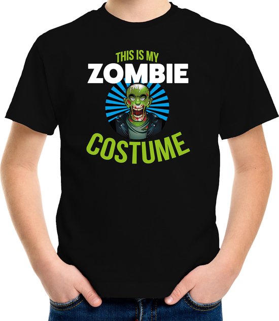 Verkleed t-shirt Zombie costume zwart voor kinderen- Halloween kleding 146/152