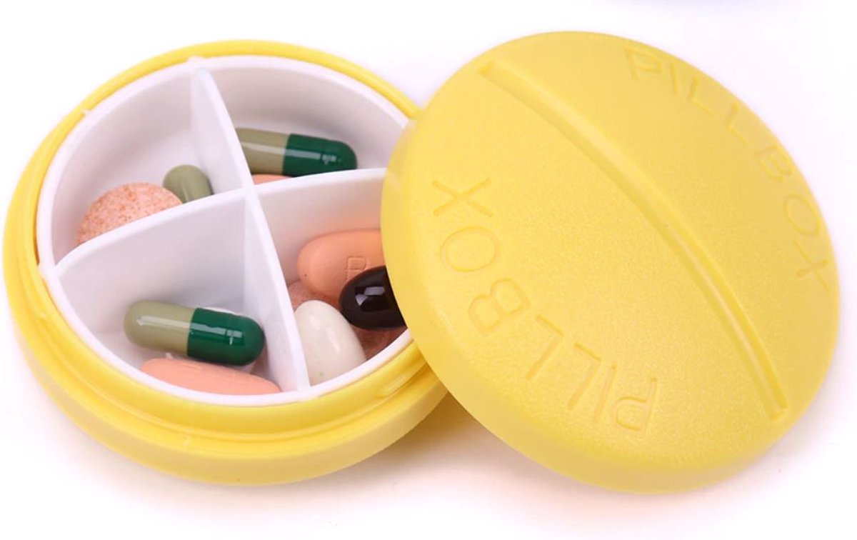 Goedkoopste pillendoosje Pil Geel medicijndoosje 4 vakken