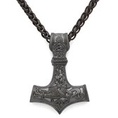 NiSy.nl Heren Ketting | Thor Hamer Scandinavisch | Nordic Vintage Look | Zwart RVS | 60 cm