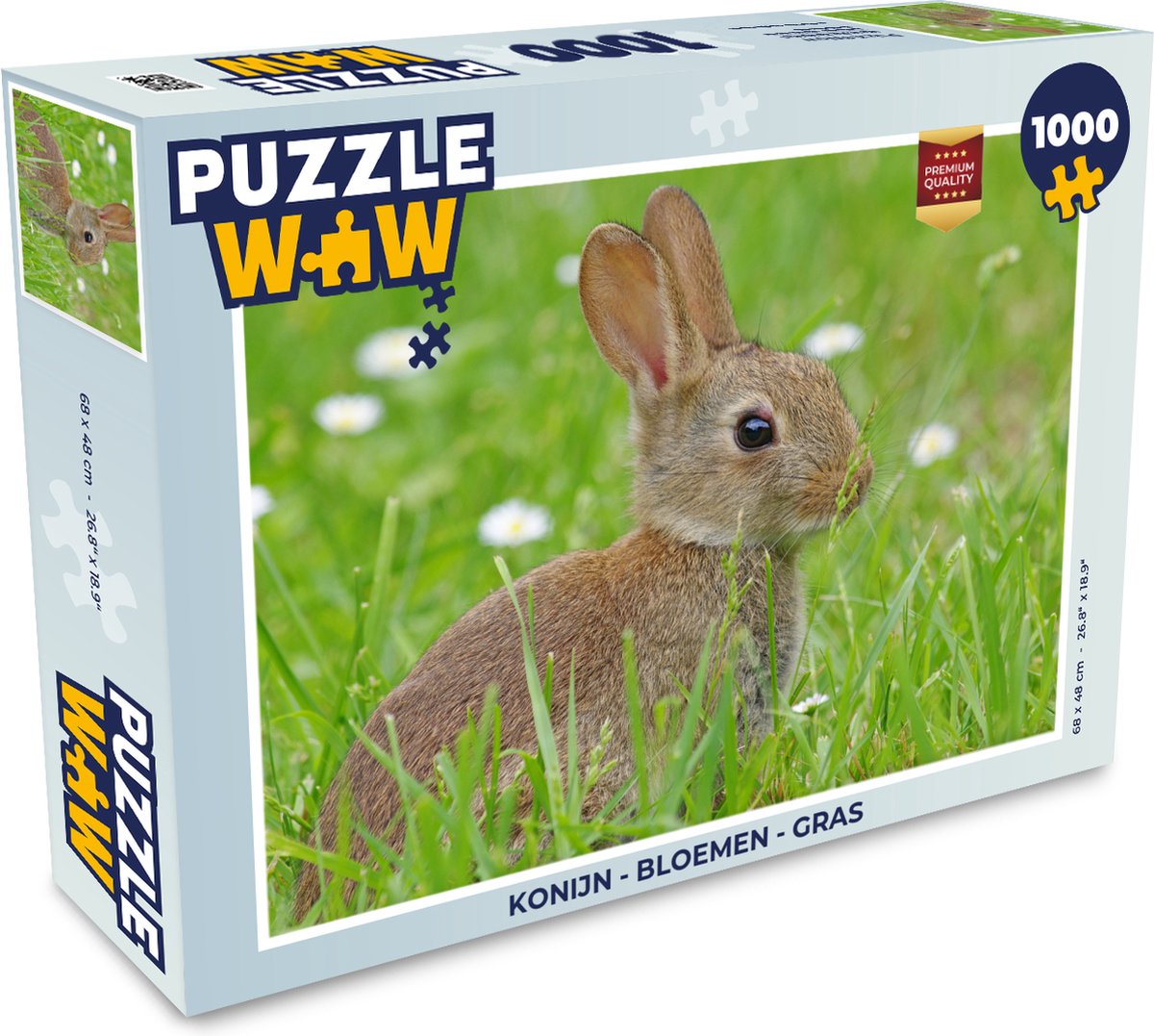 Puzzel Konijn - Bloemen - Gras - Legpuzzel - Puzzel 1000 stukjes volwassenen