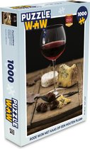 Puzzel Rode wijn met kaas op een houten plank - Legpuzzel - Puzzel 1000 stukjes volwassenen
