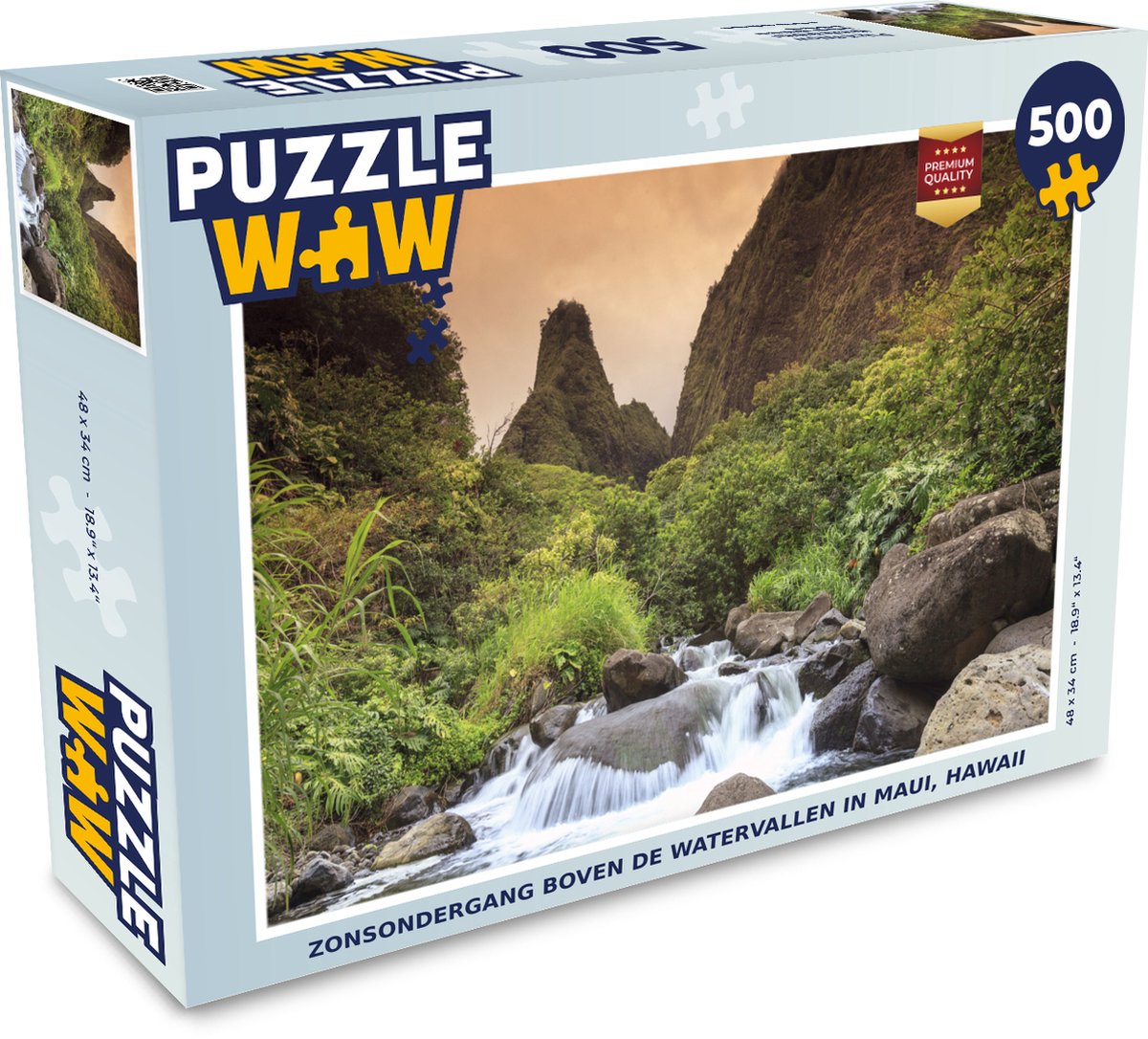 Puzzel Zonsondergang boven de watervallen in Maui, Hawaii - Legpuzzel - Puzzel 500 stukjes