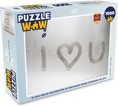 Puzzel Ik hou van je geschreven op een raam waar condens op zit - Legpuzzel - Puzzel 1000 stukjes volwassenen