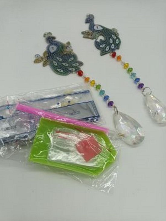 Raam, muur decoratie diamond painting hanger pauw