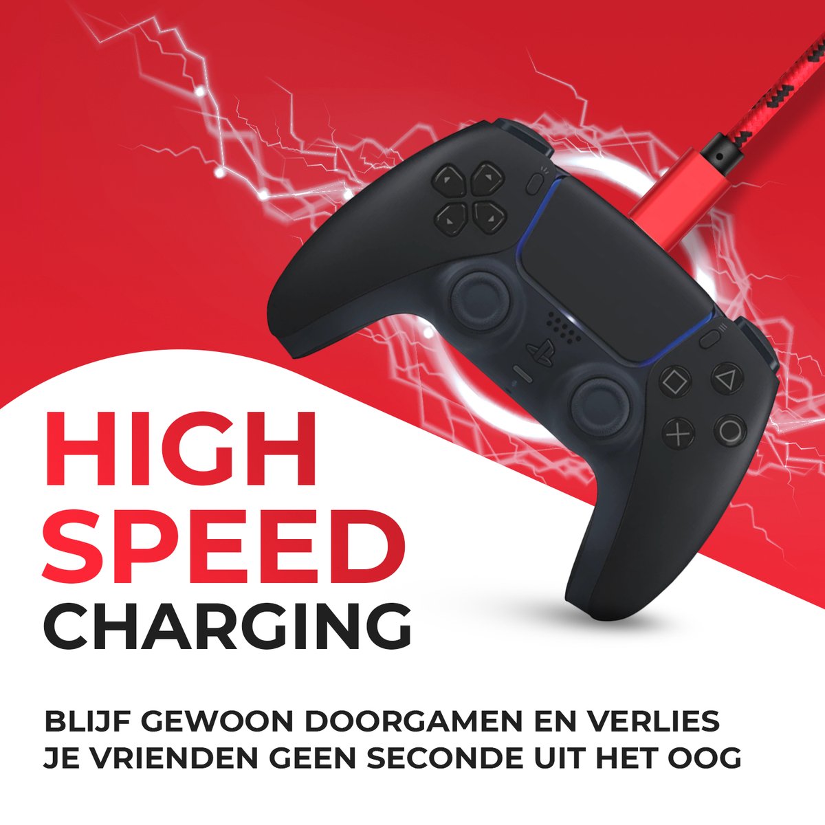 ProFPS Oplaadkabel - Geschikt voor PS5 Controller - 3 Meter - Nylon – foto 4