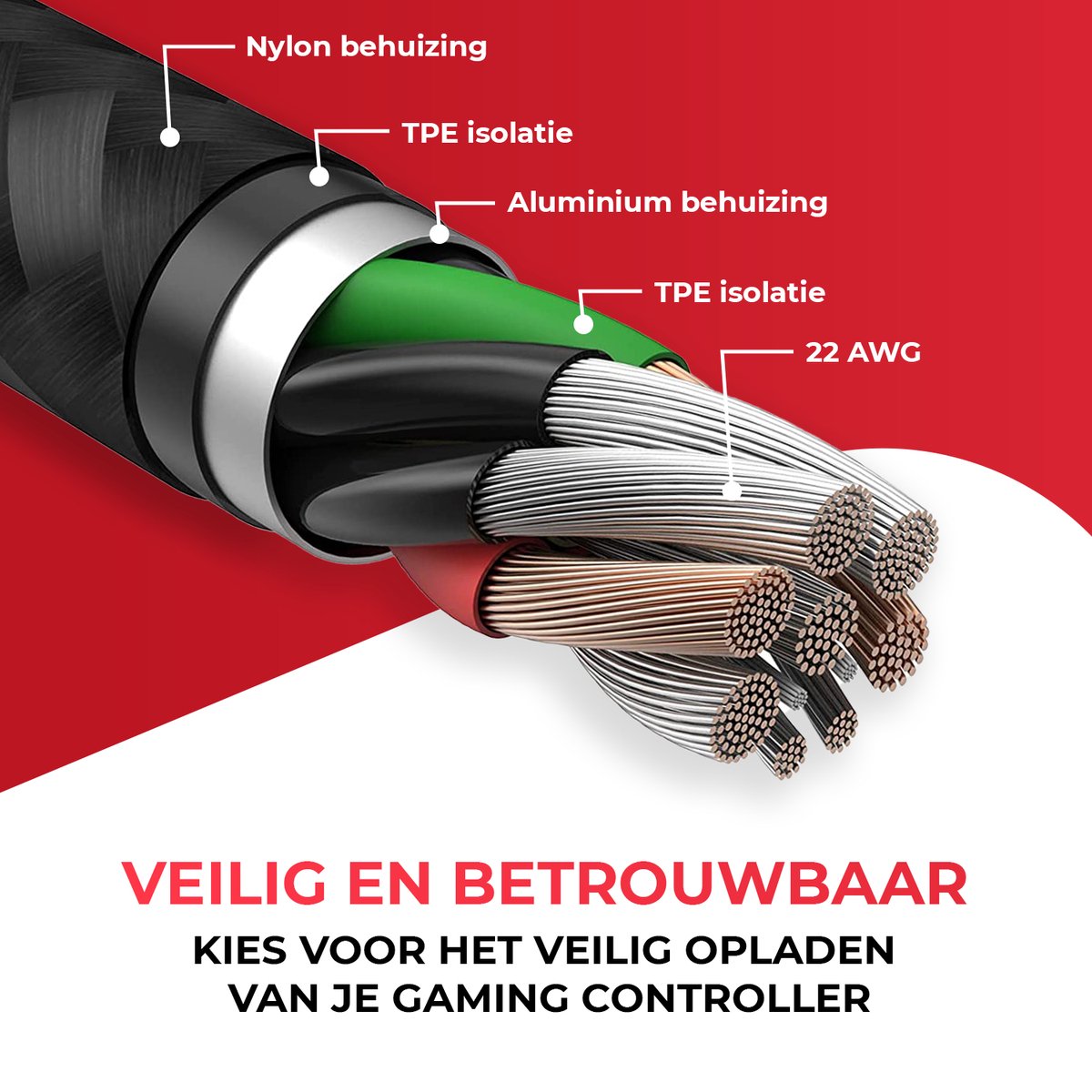 ProFPS Oplaadkabel - Geschikt voor PS5 Controller - 3 Meter - Nylon – foto 5
