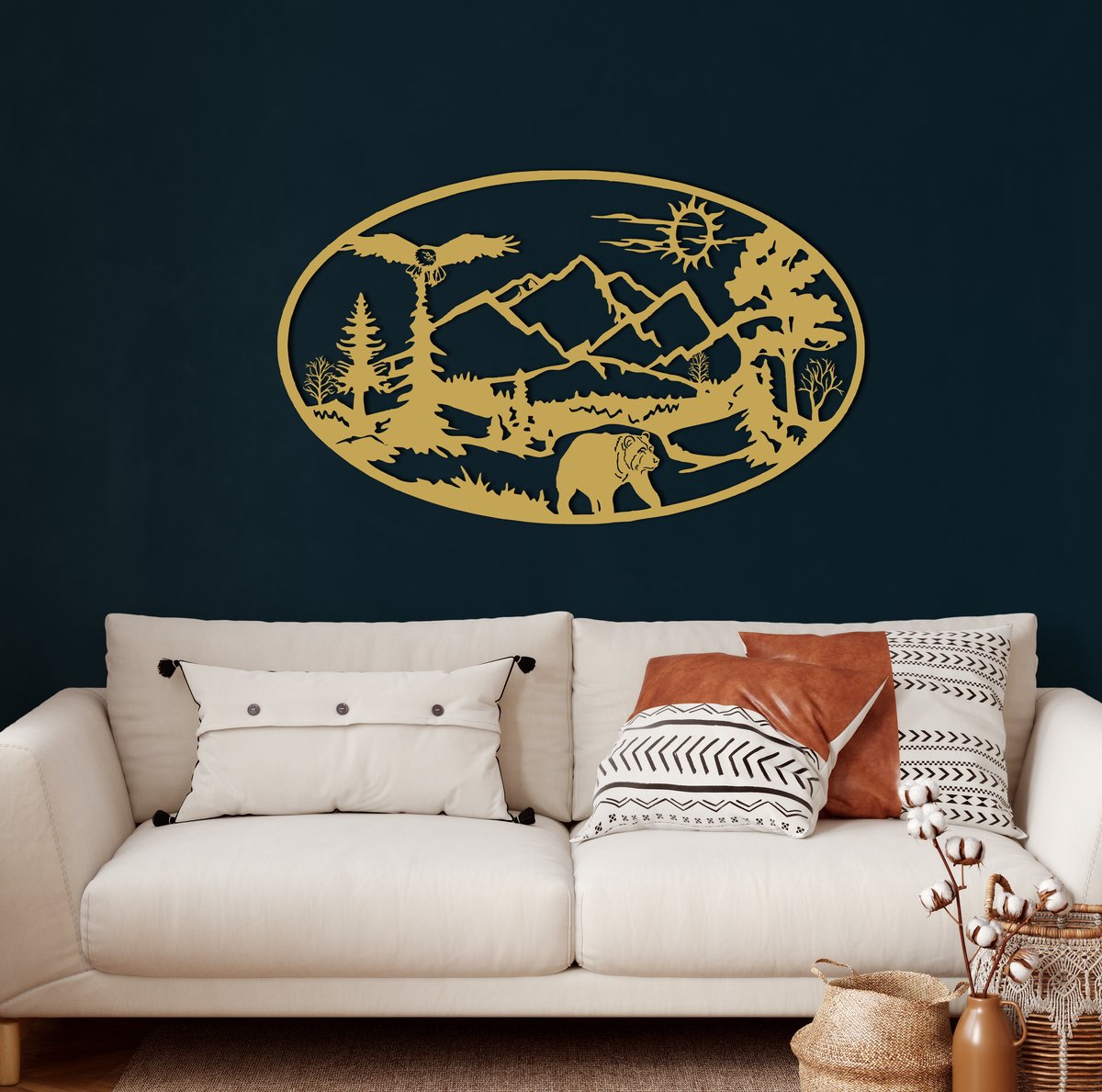 Wanddecoratie | Dieren in het Wild / Wildlife| Metal - Wall Art | Muurdecoratie | Woonkamer | Buiten Decor |Gouden| 75x45cm