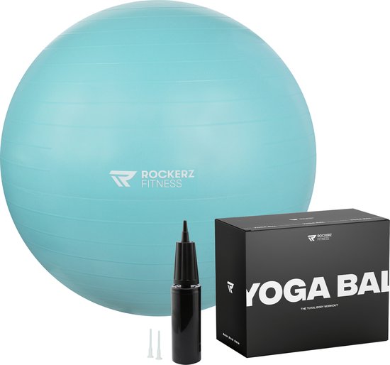 Rockerz Yoga bal inclusief pomp - Fitness bal - Zwangerschapsbal - 65 cm - 1150g - Stevig & duurzaam - Hoogste kwaliteit - Turquoise