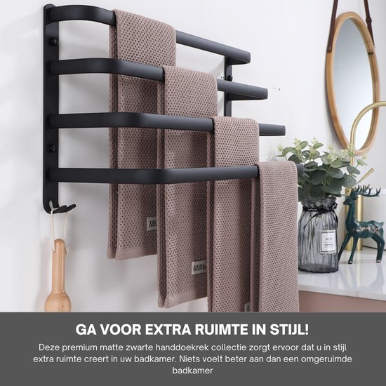 Vrijstaande handdoekhouder badkamer, 4 bar metalen