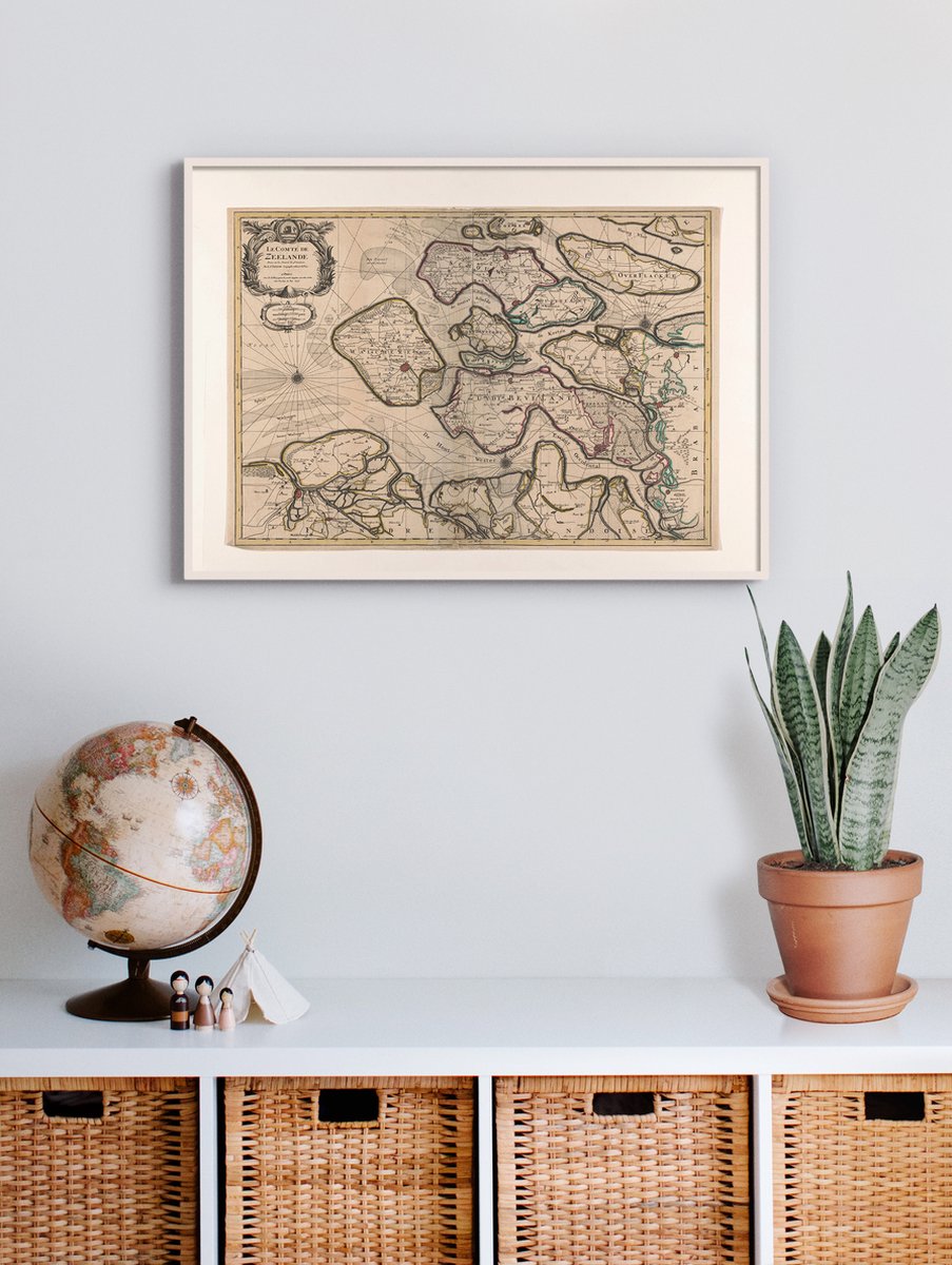 Esque Poster In Witte Lijst - Historische Oude Kaart Zeeland - Stadsplattegrond 1696 - 50x70 cm