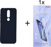 Hoesje Geschikt voor: Nokia 6.1 Plus Silicone - Zwart + 1X Tempered Glass Screenprotector - ZT Accessoires